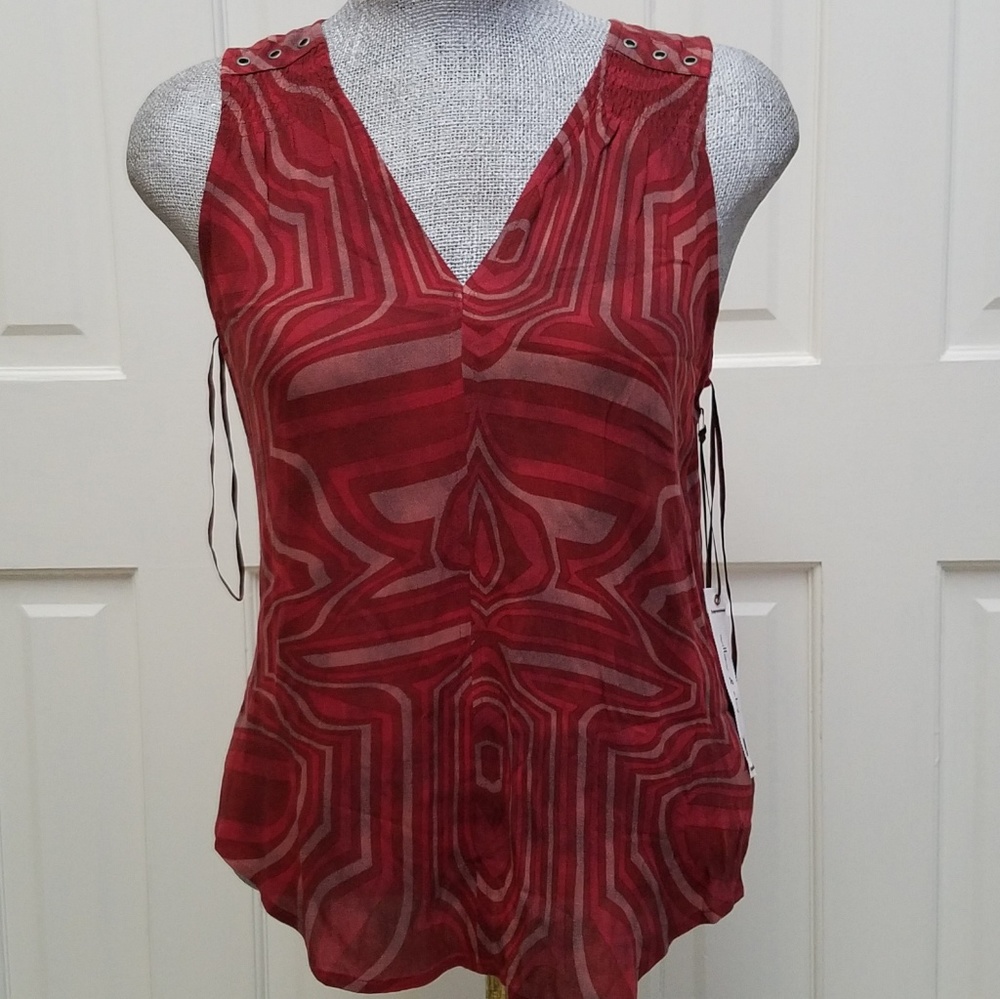 V Neck Top W/ Shoulder Grommet Detail